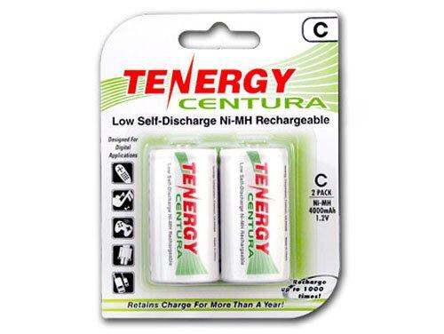 1 Card- 2 pcs Tenergy Centura C Size 4000mAh Low Self Discharge NiMH Rechargeable Batteries