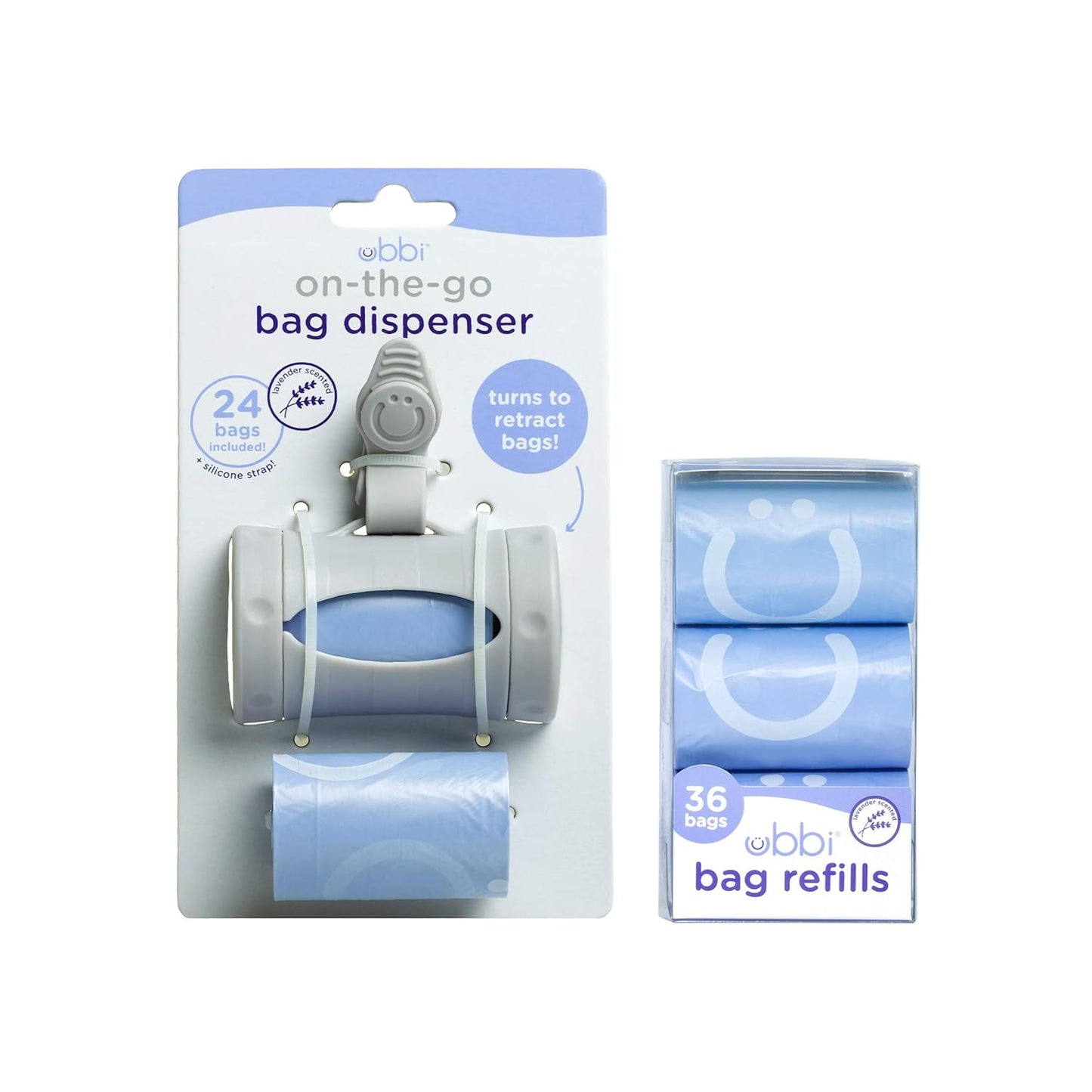 Ubbi On The Go Gray Bag Dispenser and Waste Disposal Bags Refill (Lavender Scented)