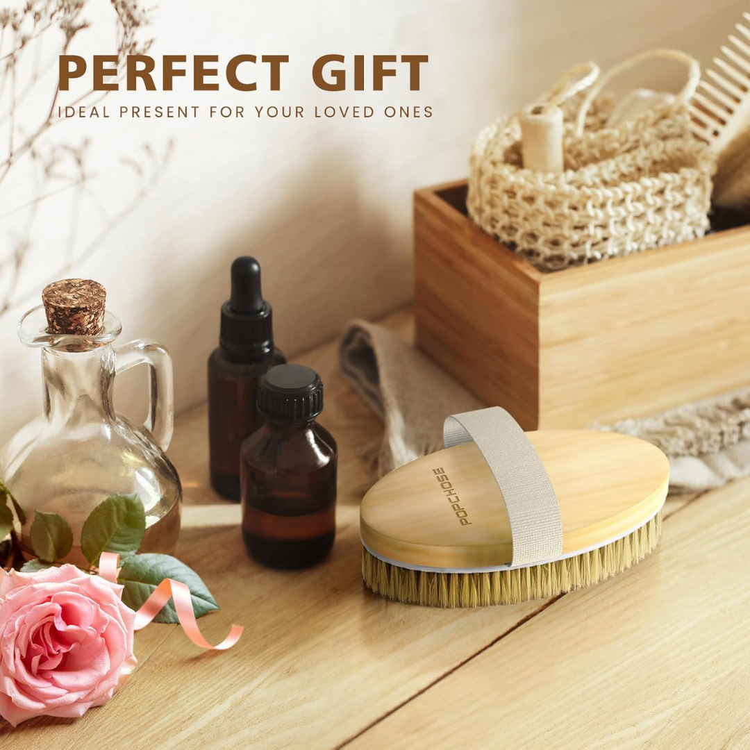 Popchose Natural Bristle Dry Body Brush Exfoliating & Cellulite Treatment