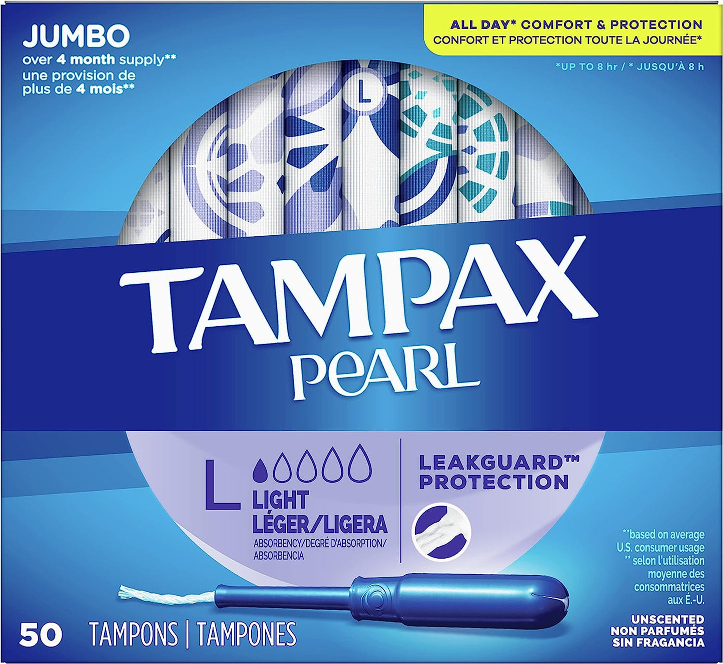 Tampax Pearl Leakguard Protection Tampons Jumbo Unscented All Day Comfort & Protection