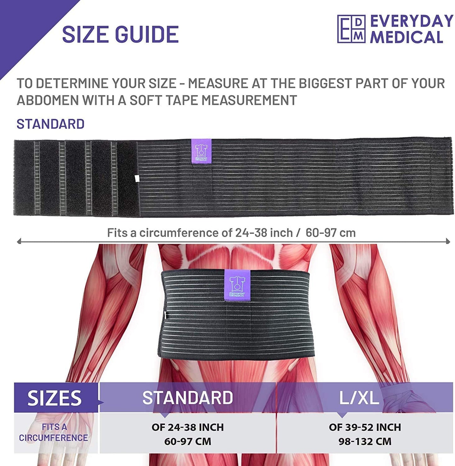 Everyday Medical Umbilical Hernia Belt Breathable Fabric Abdominal Binder with Naval Pad - XXL
