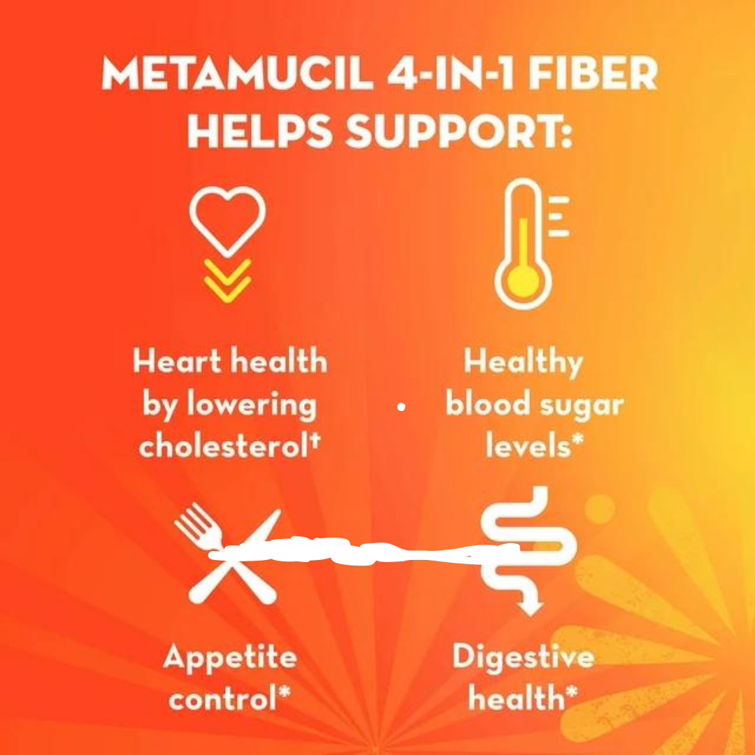 Metamucil Psyllium 4-IN-1 Fiber Supplement Sugar-Free, Orange, 36.8oz / 1.04kg