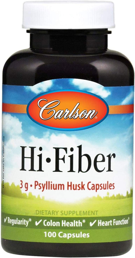 Carlson Hi Fiber 3g Psyllium Husk 100 Capsules Colon Health, Heart Function
