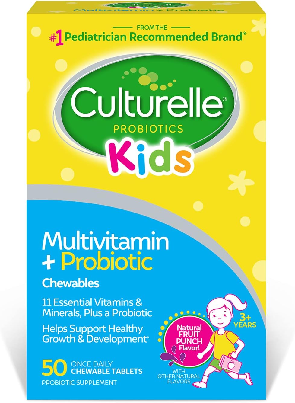 Culturelle Kids Multivitamin + Probiotic, Natural Fruit Punch Flavor (50 Chewable Tablets)