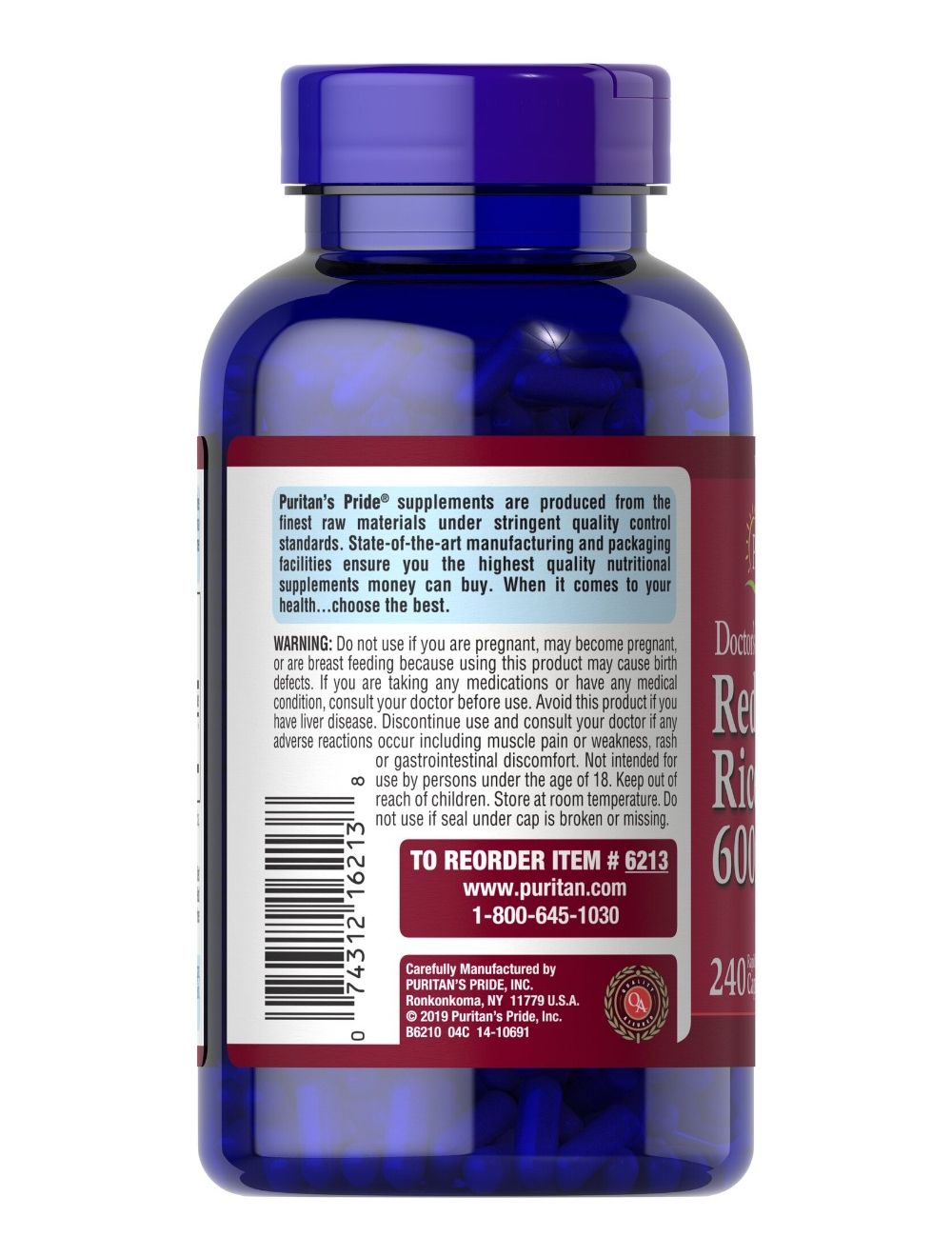 Puritans Pride Red Yeast Rice 600mg (240 Capsules)