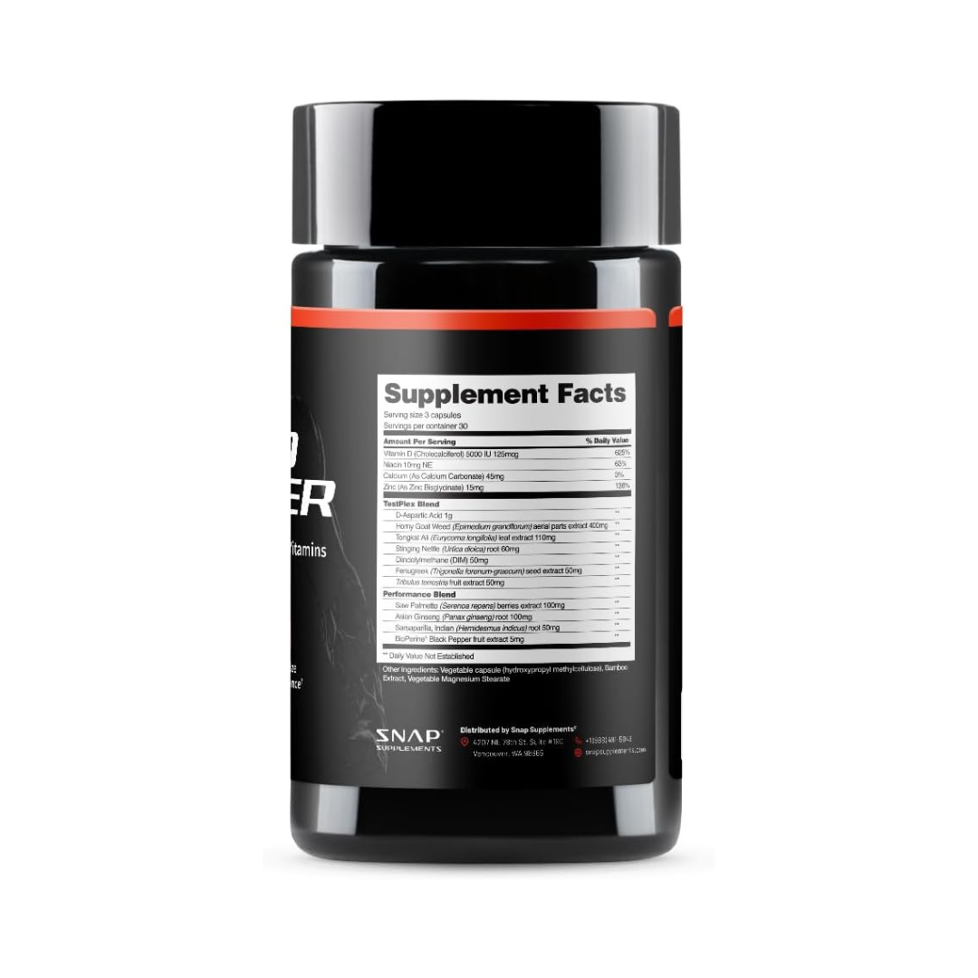 SNAP Testo Booster + 14 Plants & Vitamins, 90 Capsules