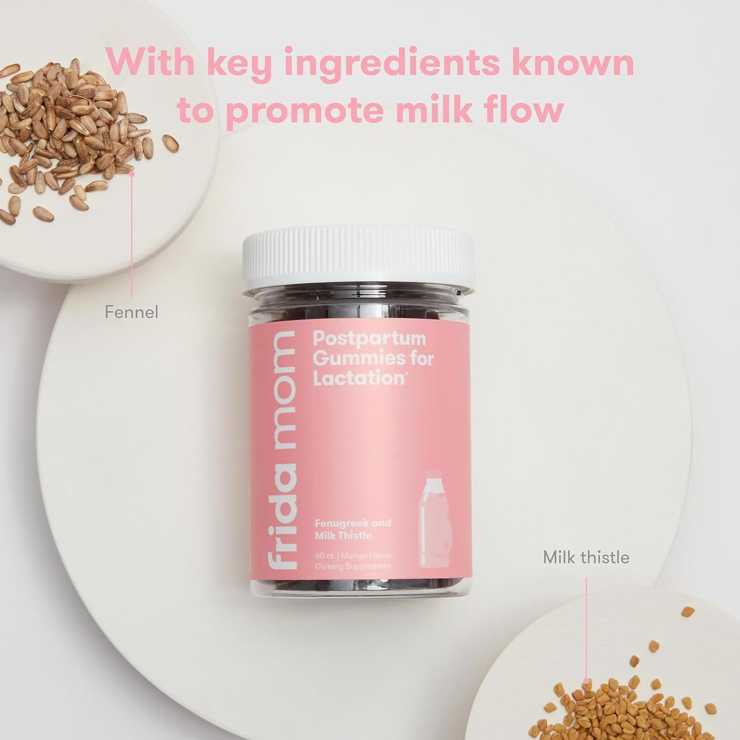 Frida Mom Postpartum Gummies Fenugreek and Milk Thistle Mango Flavor 60 Count