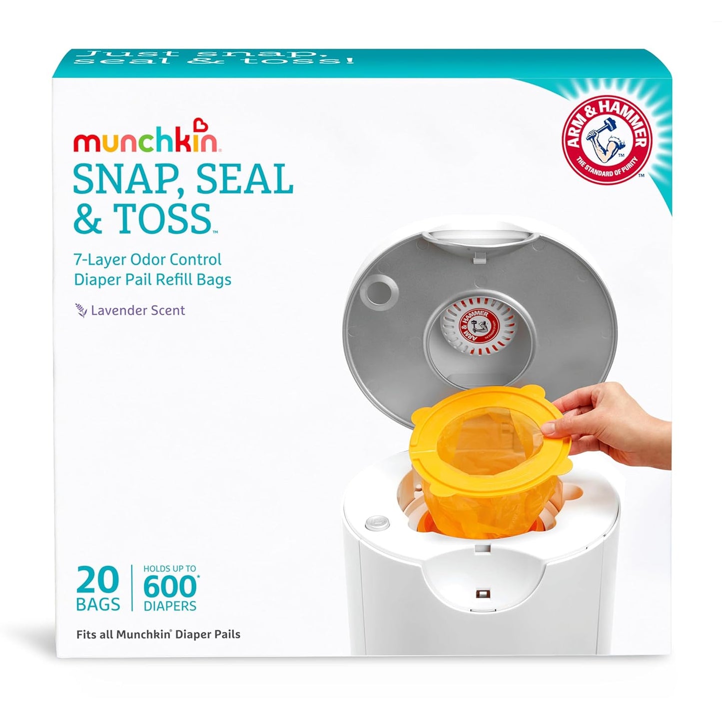 Munchkin 7-Later Odor Control Diaper Pail Refill Lavender Scent (20 Refills, 600 Diapers)