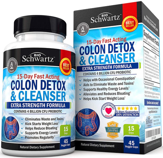 BioSchwartz 15-Day Fast Acting Colon Detox and Cleanser Extra Strength Formula (45 Veggie Caps)