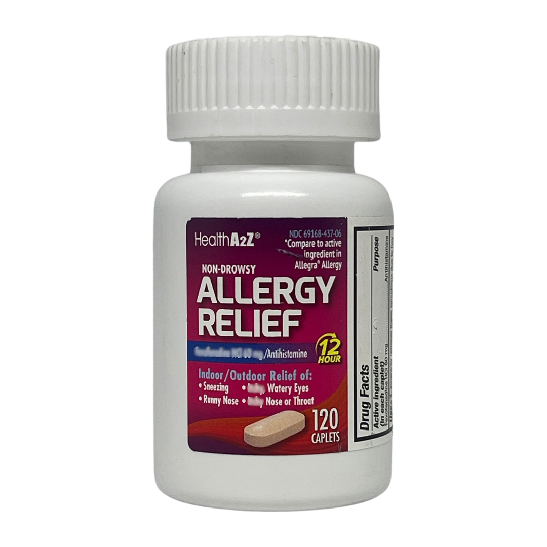 HealthA2Z Non - Drowsy Allergy Relief 12-hr 60 mg, 120 Caplets