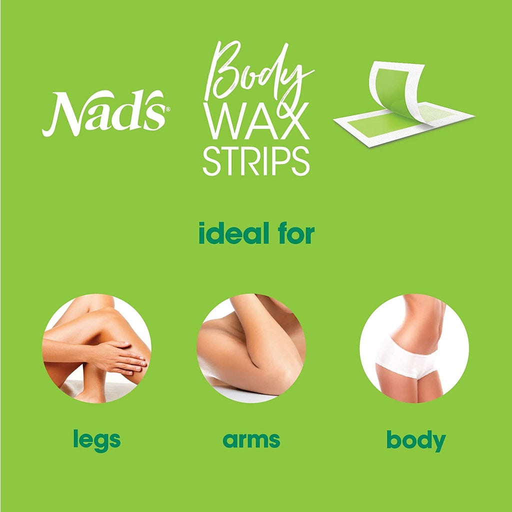 Nad's Body Wax Strips Hair Removal + 4 Calming Oil Wipes For Women, 20 Strips
