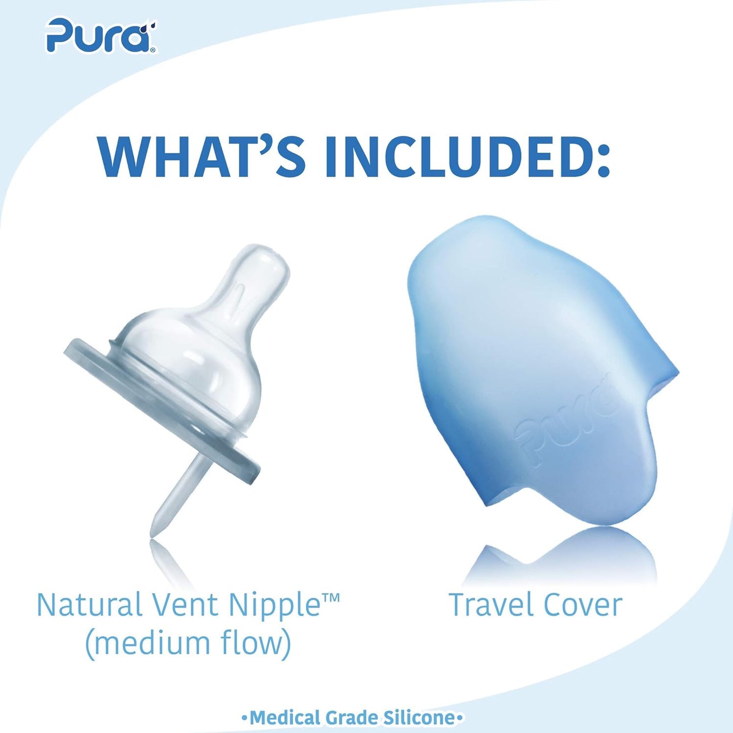 Pura Stainless Steel Infant Bottle w/Sleeve, Medium-Flow Nipple, 3 Months+ (Aqua) 11oz/325ml