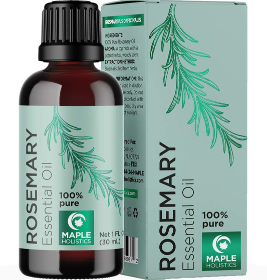 Maple Holistics Rosemary Essential Oils, 100% Pure Rosemary Oil for Hair, Skin, Nails & Humidifier, 1 fl.oz / 30 ml