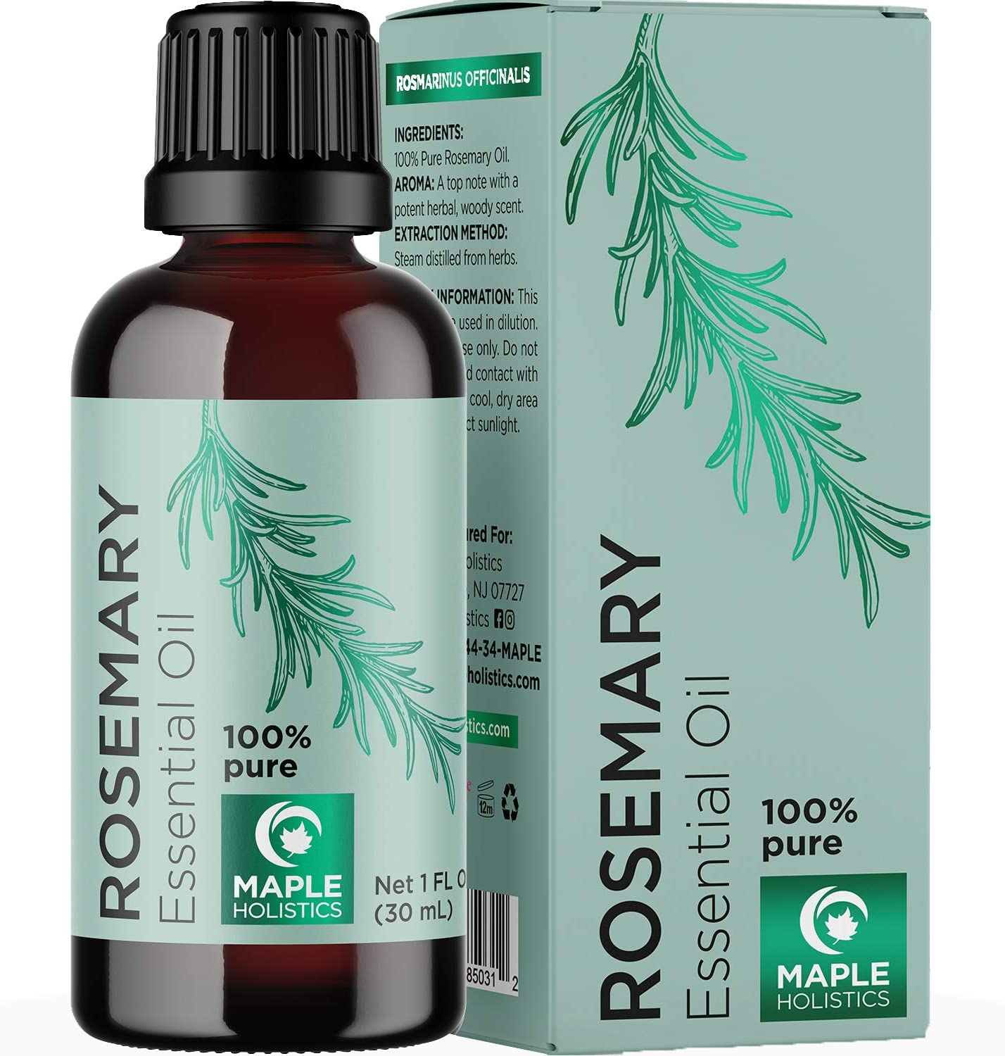 Maple Holistics Rosemary Essential Oils, 100% Pure Rosemary Oil for Hair, Skin, Nails & Humidifier, 1 fl.oz / 30 ml