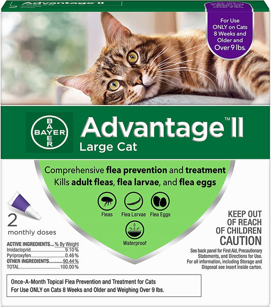 Bayer Advantage II Large Cat For Cat Use Only 8 weeks Old & Above 9lbs & Above 2 Monthly Use