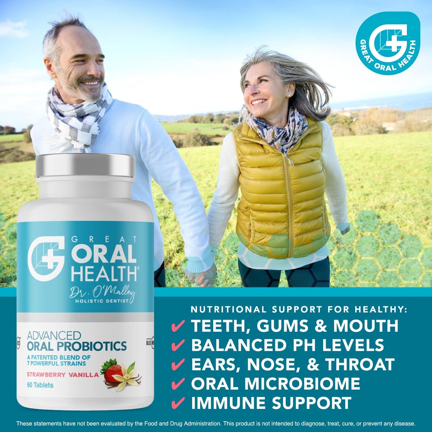 Great Oral Health Advanced Oral Probiotics Dentist Developed Strawberry Vanilla Flavor 60 Tablets