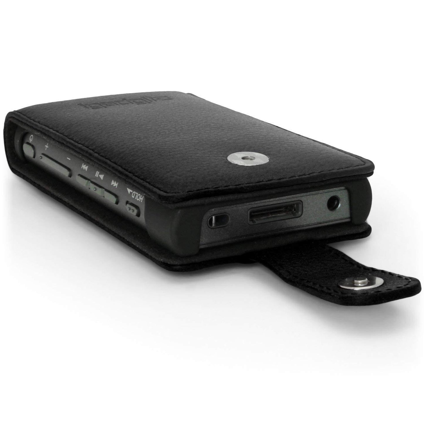 iGadgitz Black Leather Flip Case Cover for Sony Walkman NW-A35 NW-A40 MP3 Player with Magnetic Closure + Screen Protector (Black)