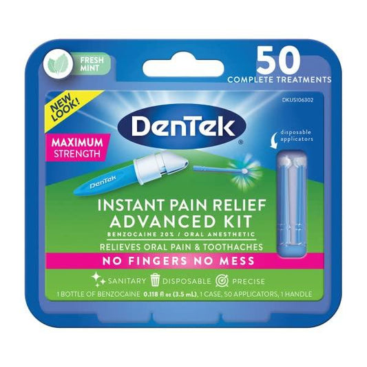 DenTek Instant Oral Pain Relief Maximum Strength Kit for Toothaches, Clean Mint (50 Complete Treatments)
