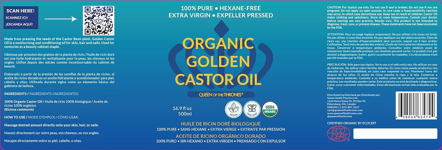 Queen Of The Thrones Organic Golden Castor Oil 16.9 fL oz / 500 mL