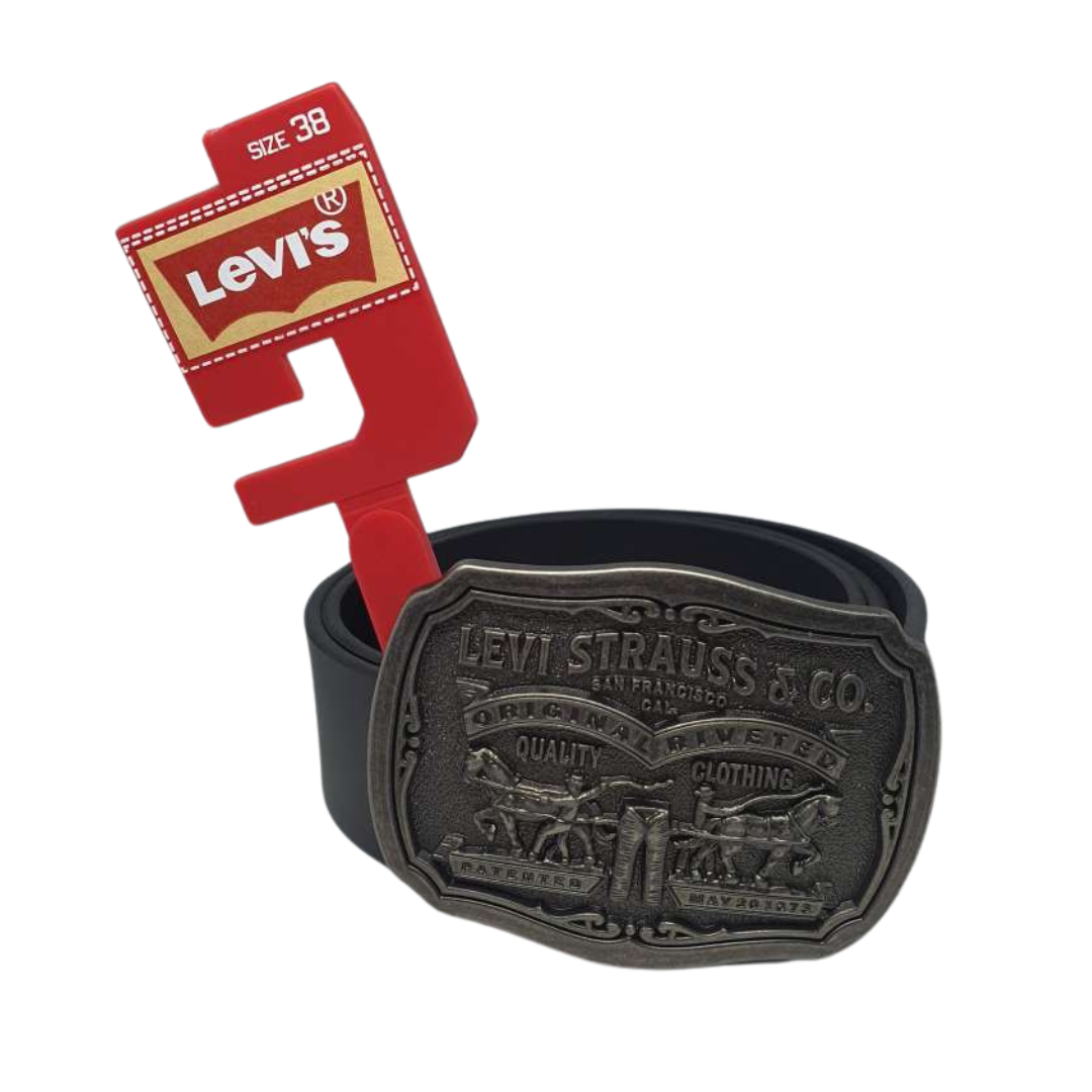 Levi's Men's Leather Belt With Plaque Buckle - Midnight Black Small