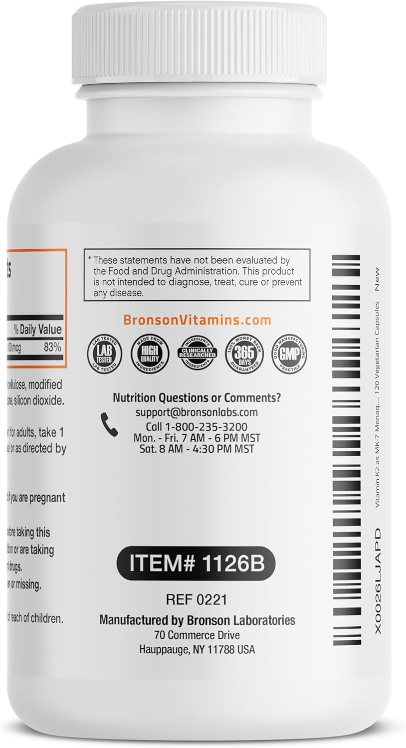 Bronson Vitamin K2 as MK-7 100mcg Supplement 120 Vegetarian Capsules