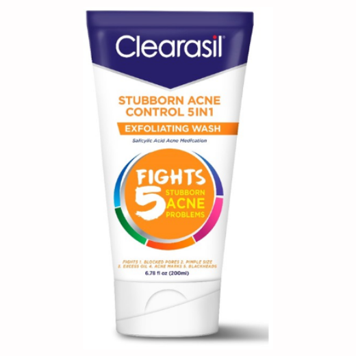 Clearasil Stubborn Acne Control 5-IN-1 Exfoliating Wash with Salicylic Acid Acne Medication, 6.78 fl.oz / 200 ml