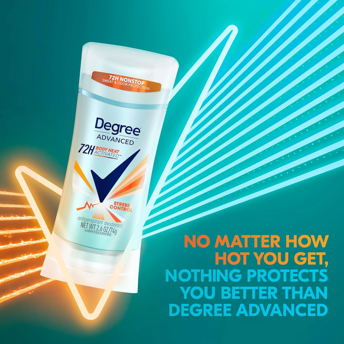 Degree Advanced 72H Nonstop Sweat And Odor Protection Stress Control Deodorant, 2.6oz/74g