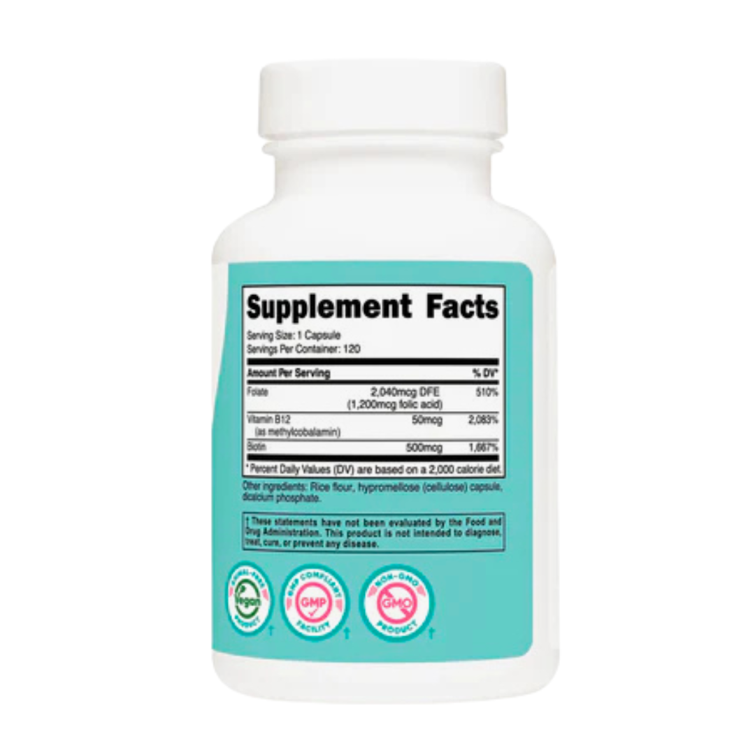 Nutricost Women Folic Acid with Biotin & Vitamin B12 1200mcg Supplement 120 Capsules