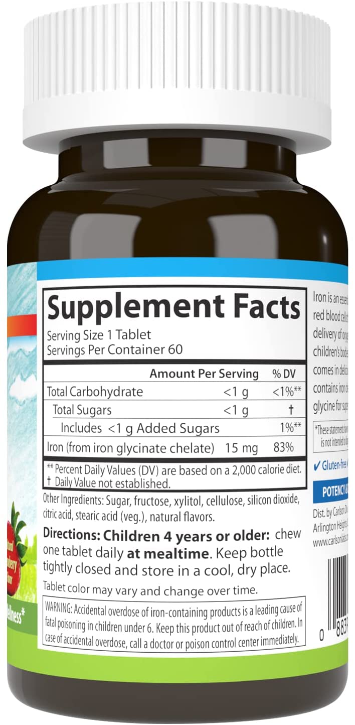 Carlson Kid's Chewable Iron 15 mg 60 Tablets