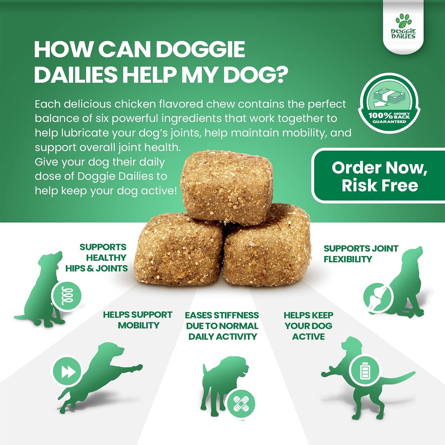 Doggie Dailies Advanced Hip & Joint Supplement for Dogs Peanut Butter Flavor, 225 Soft Chews PACKAGING MAY VARY