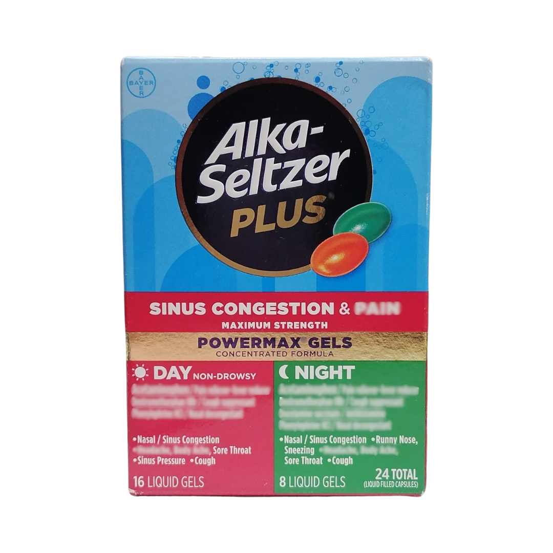 Alka-Seltzer Plus Maximum Strength Sinus Congestion Powermax Gels Day - 16 Liquid Gels & Night - 8 Liquid Gels, 24 Total Capsules