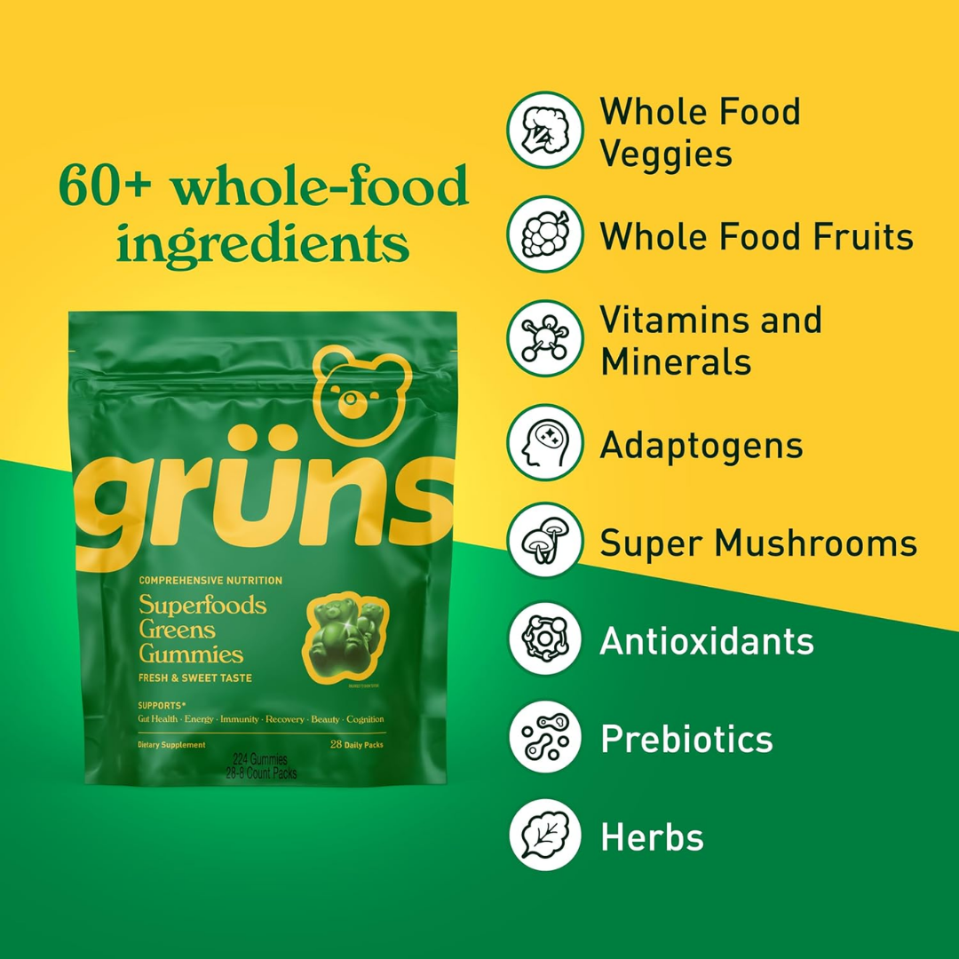 Gruns Superfoods Greens Gummies Fresh & Sweet Taste, 224 Count