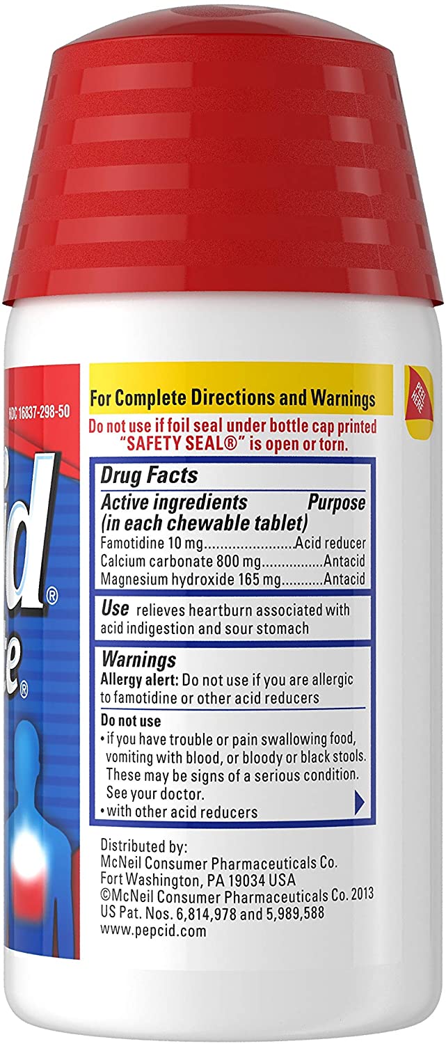 Pepcid Complete Dual Action Acid Reducer + Antacid Berry Flavor, 50 Chewable Tablets
