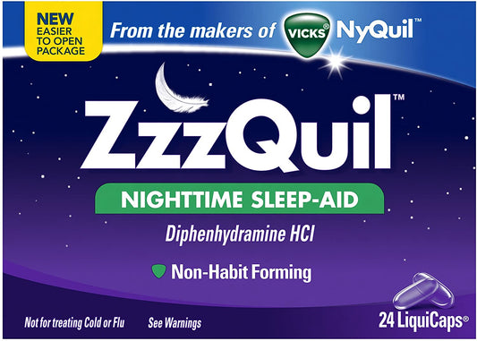 Vicks ZzzQuil Nighttime Sleep-Aid Liquicaps 24 Count PACKAGING MAY VARY NO BOX