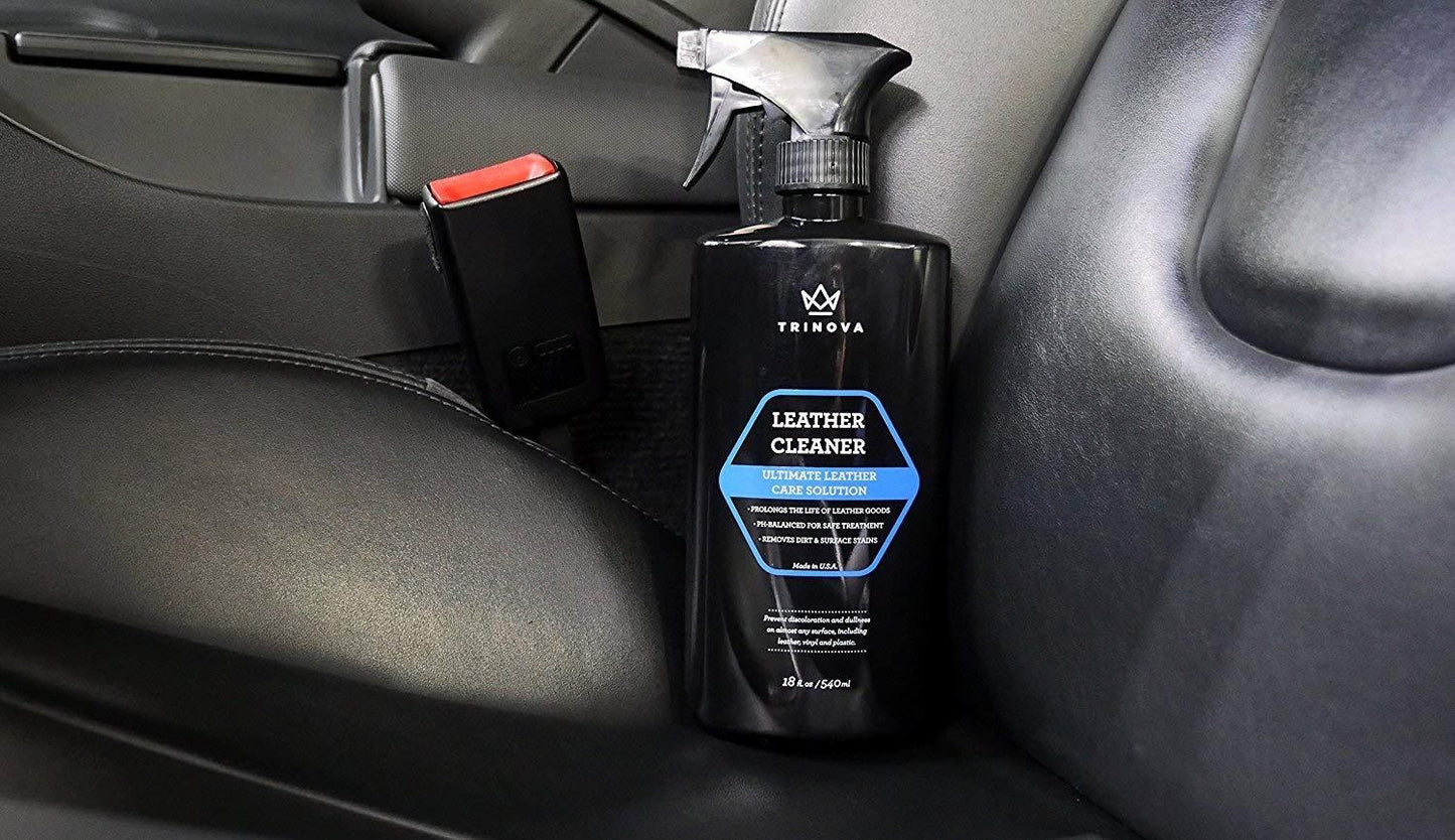 TriNova Leather Cleaner for Couch, Car Interior, Bags, Jackets, Saddles. Safe for use in Home or Car, Microfiber Included 18oz