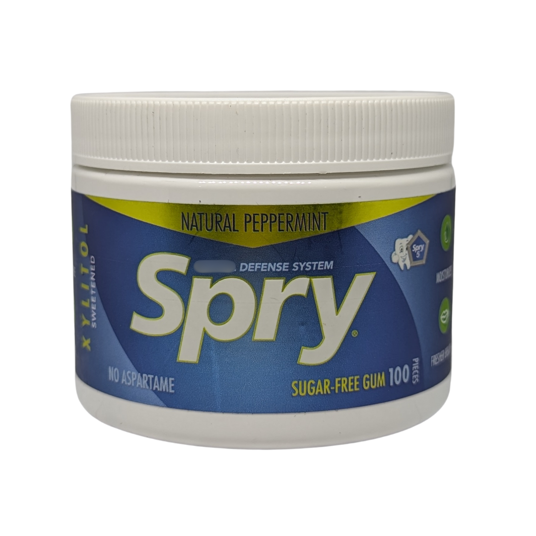 Spry Sweetened Xylitol Defense System Natural Peppermint Sugar Free Gum, 100 Pieces