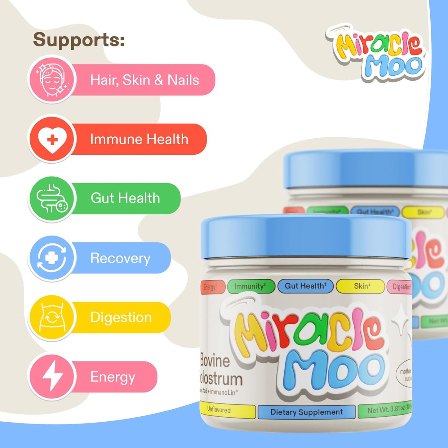 Miracle Moo Bovine Colostrum Unflavored Supplement 3.81oz / 108g
