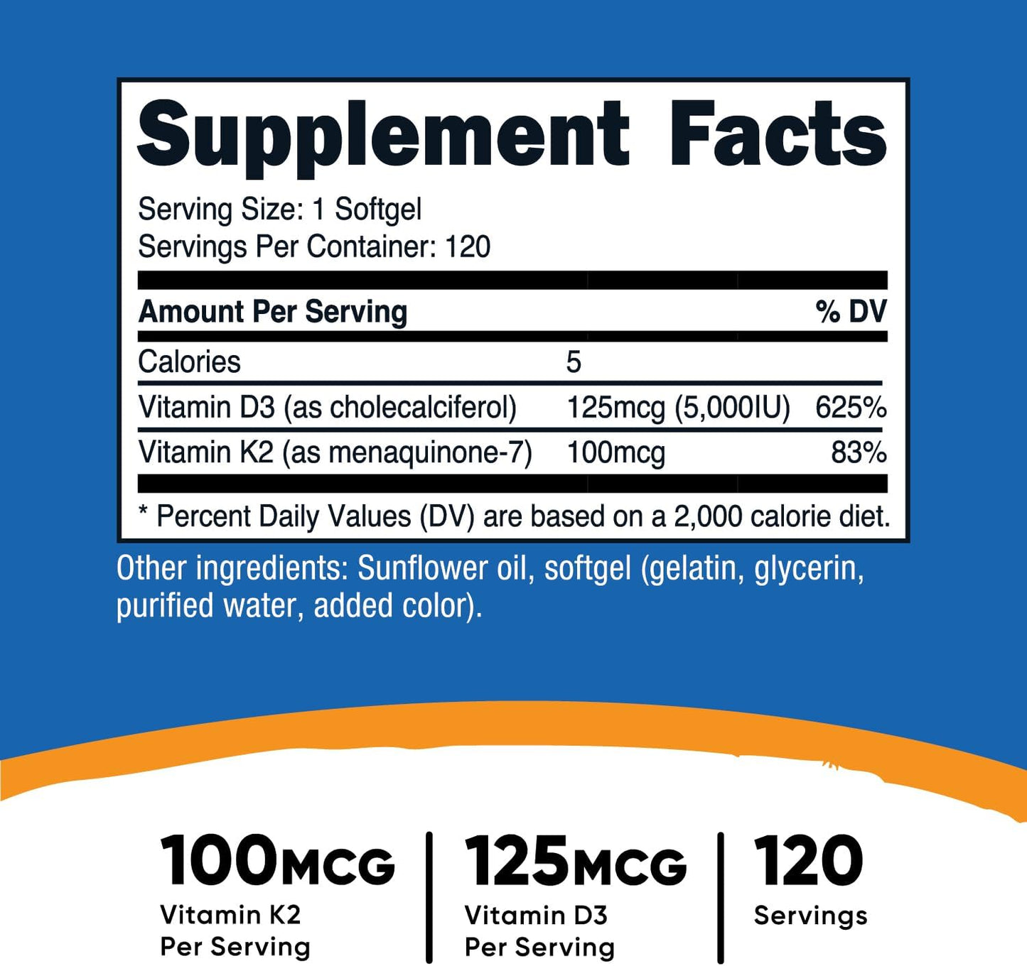 Nutricost Vitamin K2 + Vitamin D3 Supplement 120 Softgels