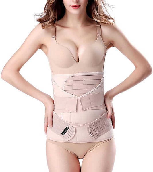ChongErfei 3-in-1 Postpartum Support Recovery Belly/Waist/Pelvis Belt Shapewear Slimming Girdle, Beige, One Size