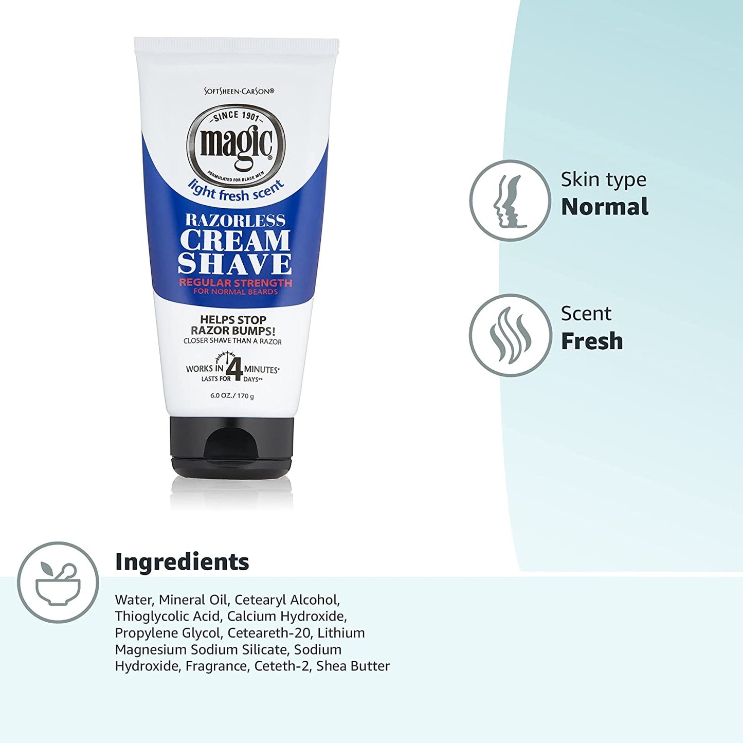 Softsheen Carson Magic Razorless Shave Cream Regular Strength, 6 oz
