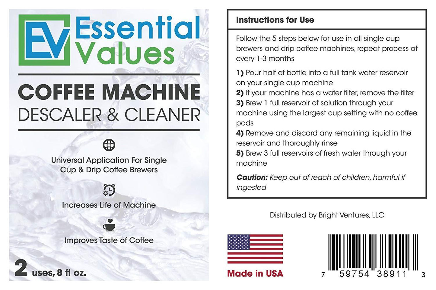 Keurig Descaler - Universal Descaling Solution For Keurig- Delonghi- Nespresso And All Single Use- Coffee Pot & Espresso Machines By Essential Values
