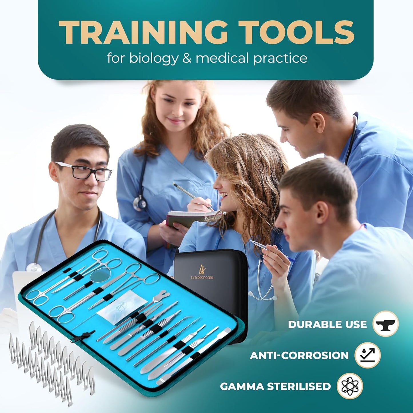 InstaSkincare Advanced Stainless Steel Dissection Kit, 38 Tools