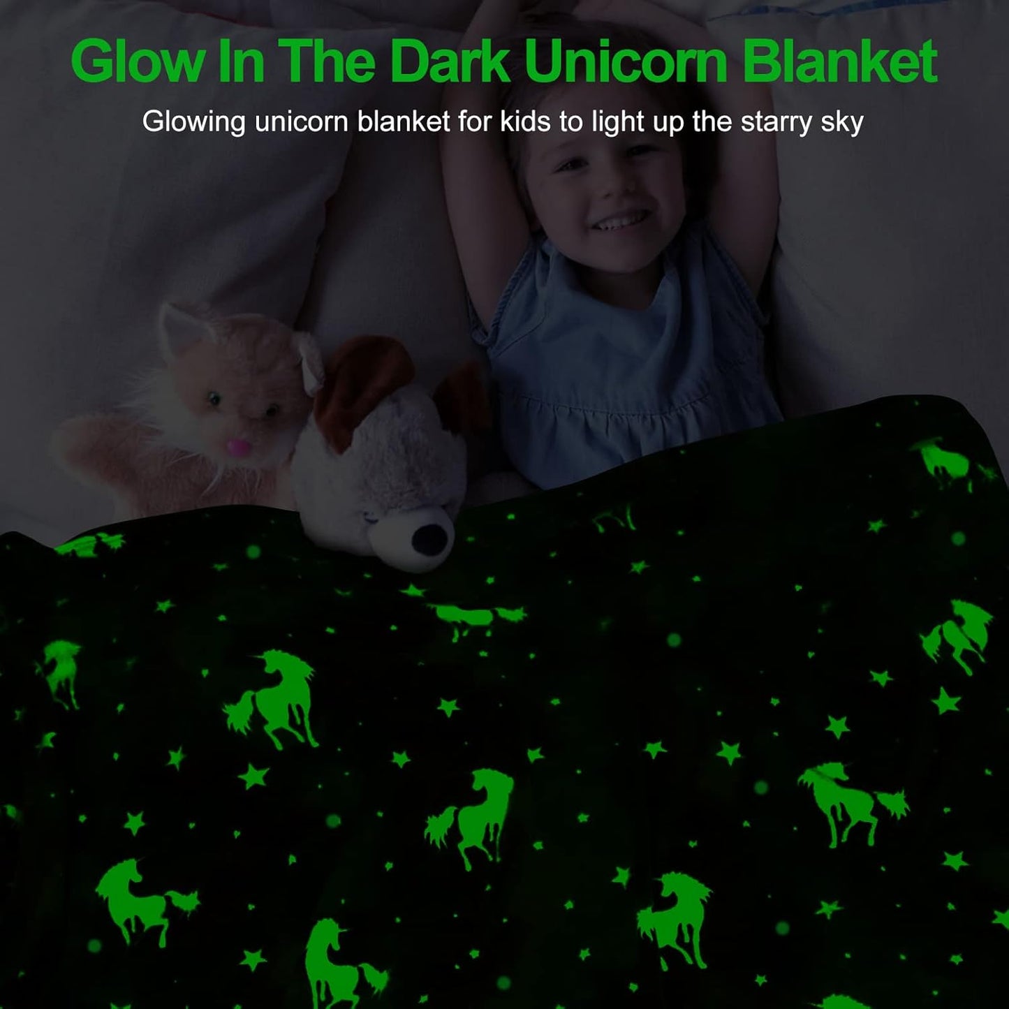 Unicorn Glow In The Dark Blanket For Girls/Kids Age 3-12, Soft Fleece Throw, 40 X 60