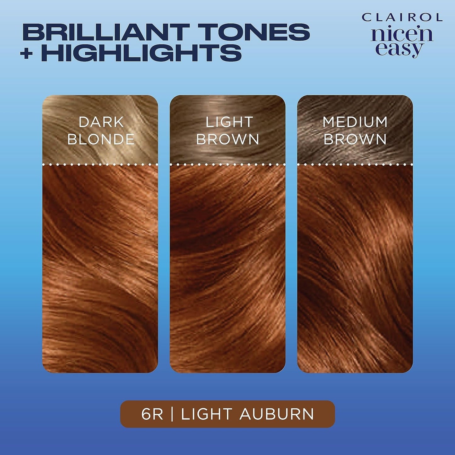 Clairol Nice'n Easy Blend of 3 Tones & Highlight Permanent Hair Dye (6R Light Auburn) 1 Application