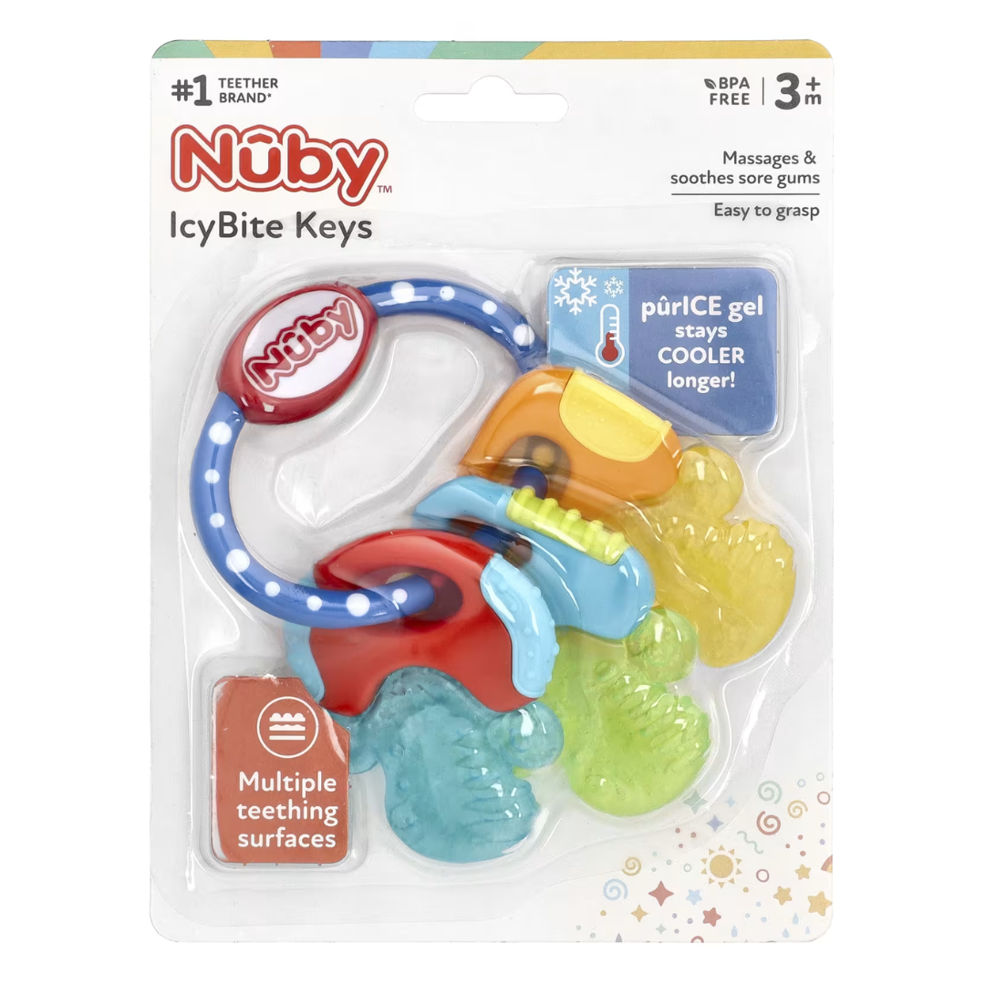 Nuby Ice Gel Soothing Teether Keys, Multiple Teething Surfaces for 3 Months + BPA Free