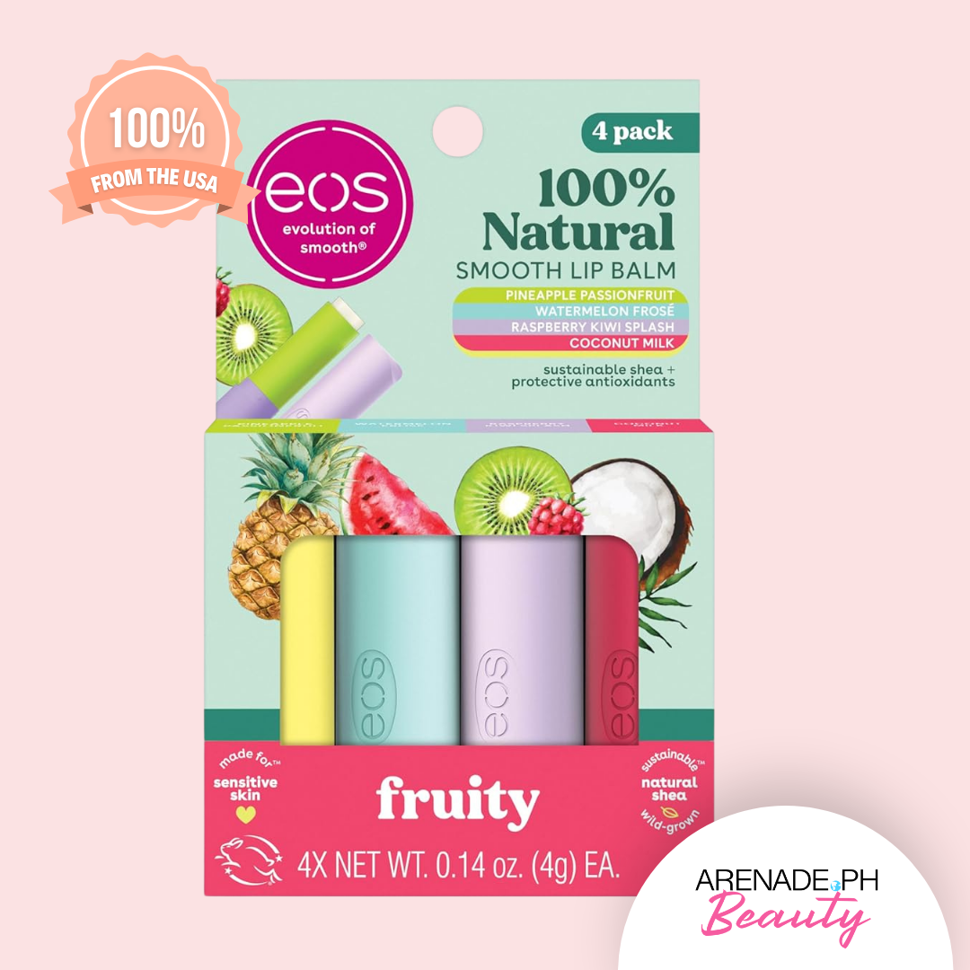 EOS 100% Natural Smooth Fruity Lip Balm 4-Pack, Pineapple Passionfruit, Watermelon Frose, Raspberry Kiwi Splash, Coconut Milk, 4g / 0.14 oz.