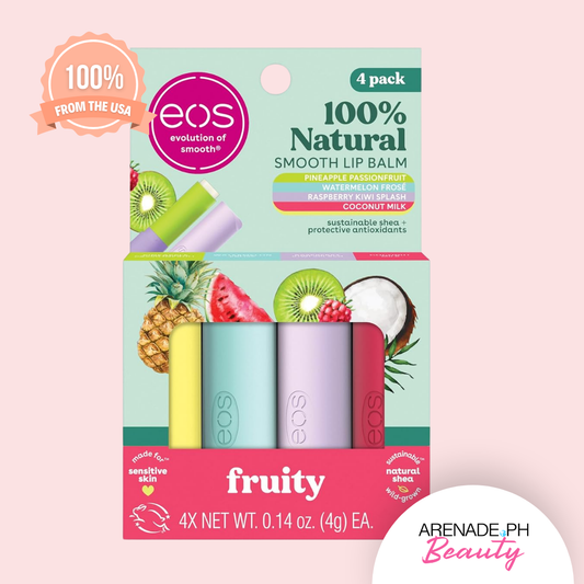 EOS 100% Natural Smooth Fruity Lip Balm 4-Pack, Pineapple Passionfruit, Watermelon Frose, Raspberry Kiwi Splash, Coconut Milk, 4g / 0.14 oz.