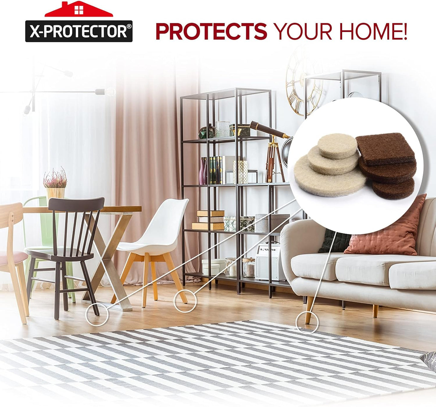 X - PROTECTOR Premium Felt Furniture Pads Brown and Beige, 133 Pieces