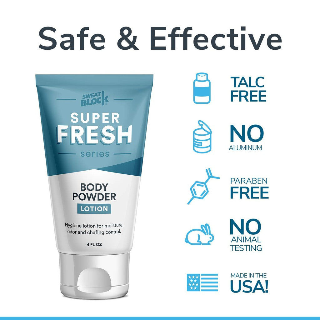 SweatBlock Super Fresh Body Powder Lotion For Men and Women, 4 fl.oz