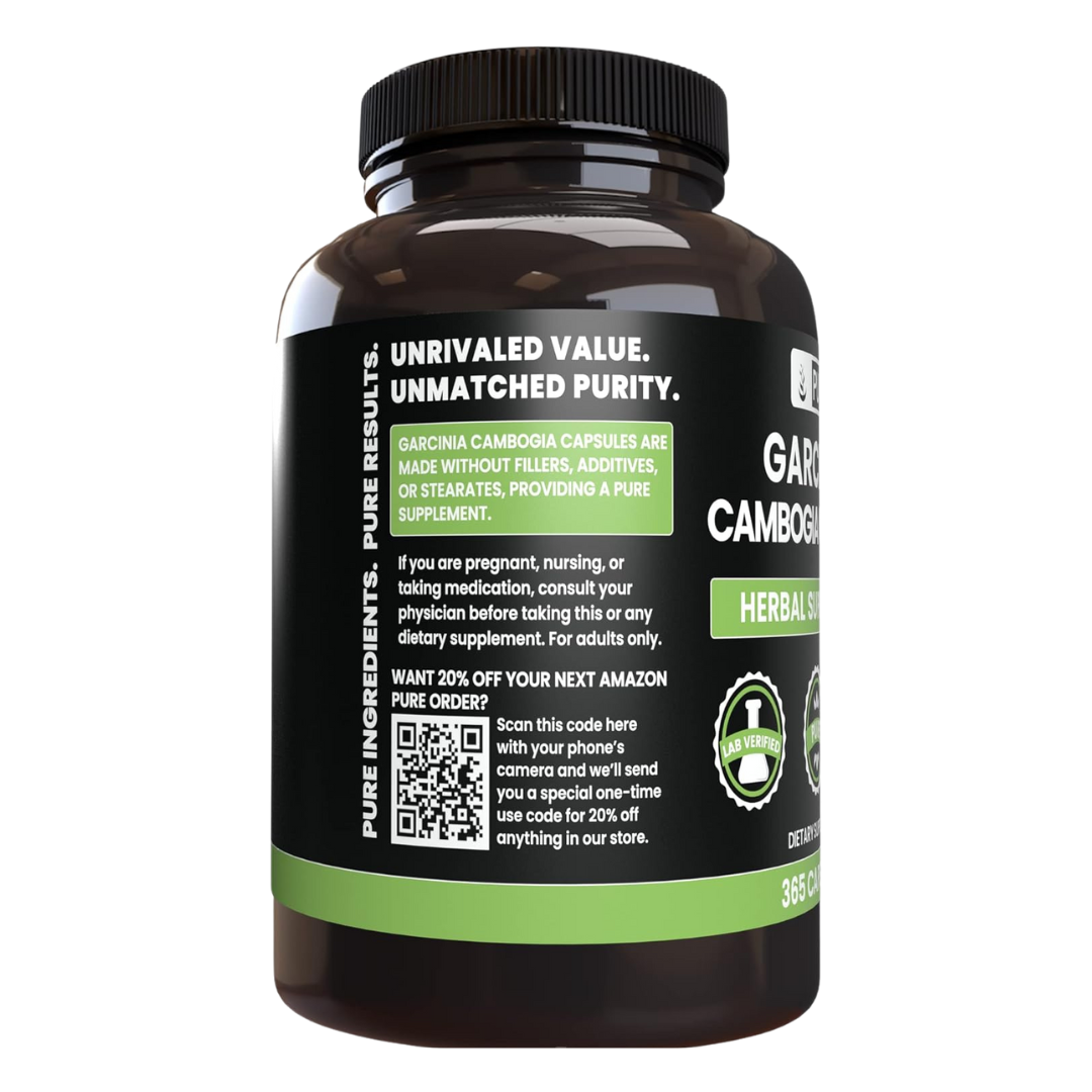 Pure Garcinia Cambogia 60% HCA Herbal Supplement 365 Capsules